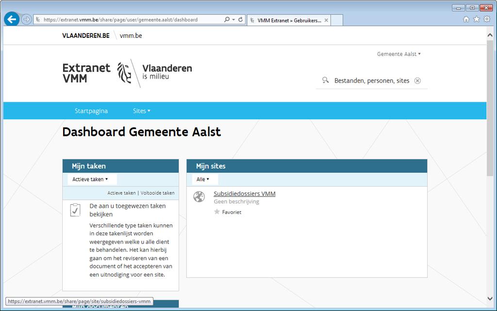 3 NAAR EEN DOSSIER NAVIGEREN 3.1 De site Subsidiedossiers VMM openen Open de site Subsidiedossiers VMM op het persoonlijke dashboard door deze aan te klikken.