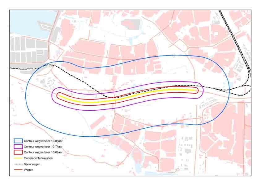 Figuur 7.2: PR-contouren voor wegverkeer ten westen van het knooppunt Vaanplein in 2020 1 1. In de topografische ondergrond van figuur 7.