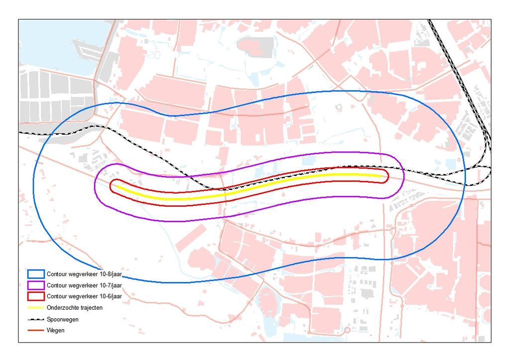 Figuur 7.6: PR-contouren voor wegverkeer ten westen van knooppunt Vaanplein in 2033 Effecten Groepsrisico In tabel 7.