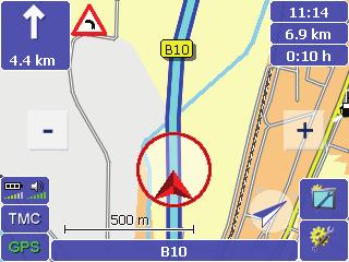 Hoofdstuk 12: Het navigatiebeeldscherm Standaard wordt de kaart altijd in de rijrichting gericht weergegeven.