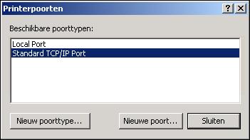 5 Windows 2000/XP/Server 2003: Selecteer Standaard TCP/IP-poort uit de lijst Beschikbare poorttypen en klik op