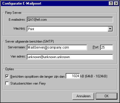 AFDRUKVERBINDINGEN INSTELLEN 26 6 Klik op Geavanceerd. Het dialoogvenster Configuratie e-mailpoort wordt weergegeven. 7 Typ de volgende gegevens.