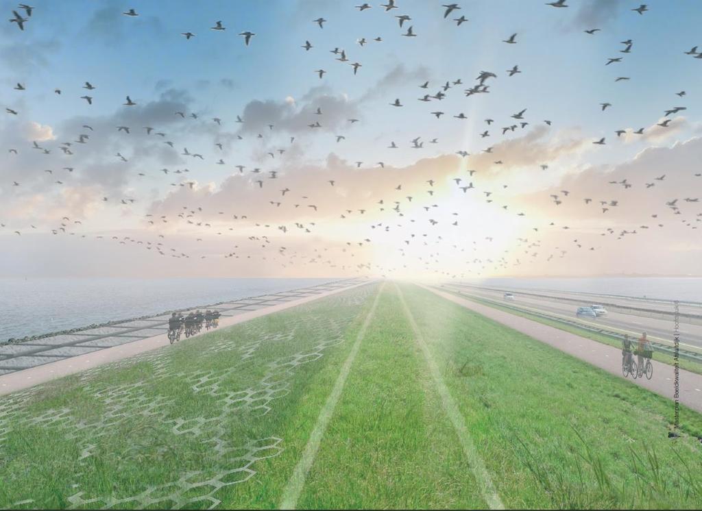 men tijdens een korte stop overzichtelijke informatie vinden over het verleden, het heden en de toekomst van de Afsluitdijk.