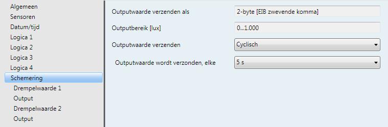 3.3.6 Parametervenster Schemering Hier volgt een beschrijving en weergave van de parameters die afwijken van de beschrijving voor de sensor Helderheid rechts.