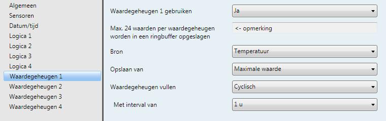 3.3.13 Parametervenster Waardegeheugen 1 Hier volgt een beschrijving van de parameters voor het Waardegeheugen 1. De beschrijvingen gelden ook voor de waardegeheugens 2, 3 en 4.