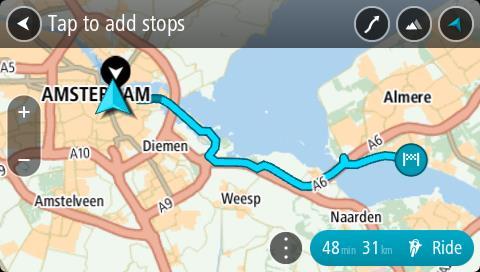 Je Rider plant een spannende route naar je gekozen bestemming. 5. Als je meer tussenstops aan je route wilt toevoegen, verplaats je de kaart en selecteer je de gewenste tussenstops.