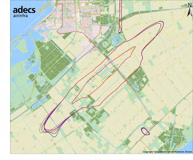 BIJLAGE E GELUIDSBELASTINGSCONTOUREN IN L DEN In de figuren zijn de L den 48 en 56 db(a) geluidsbelastingscontouren op basis van de verkeersgegevens van het PA2008 voor alle routevoorstellen gegeven.