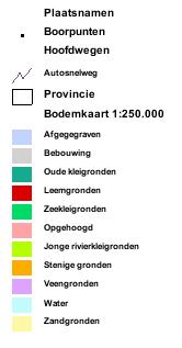 uiterst grof zand. De volgorde in het bodemprofiel is veelal van boven naar beneden klei, veen en zand. In figuur 5 is de bodemtypering op basis van de bovenlaag van ca. 1 tot 1,20 meter weergegeven.