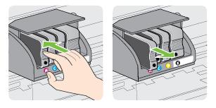 Hoofdstuk 8 3. Druk op de voorkant van de printcartridge om deze te ontgrendelen, en verwijder deze vervolgens uit de sleuf. 4. Haal de nieuwe printcartridge uit de verpakking. 5.