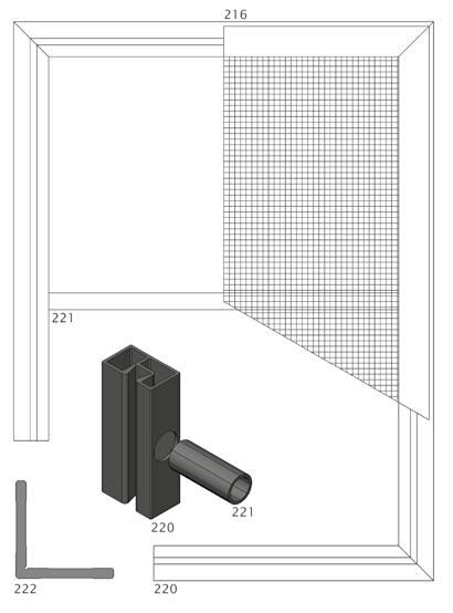 Zaagmaten van de profielen Artikel Hoek Lengte Aantal P 220 45 Breedte van de opening van het raam + 50 2 P 220 45 Hoogte van de opening van het raam + 50 2 P 221 90 Breedte van de