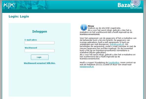 3.1 Inloggen en uitloggen Start Internet Explorer Typ in de adresbalk www.kijkregistratie.