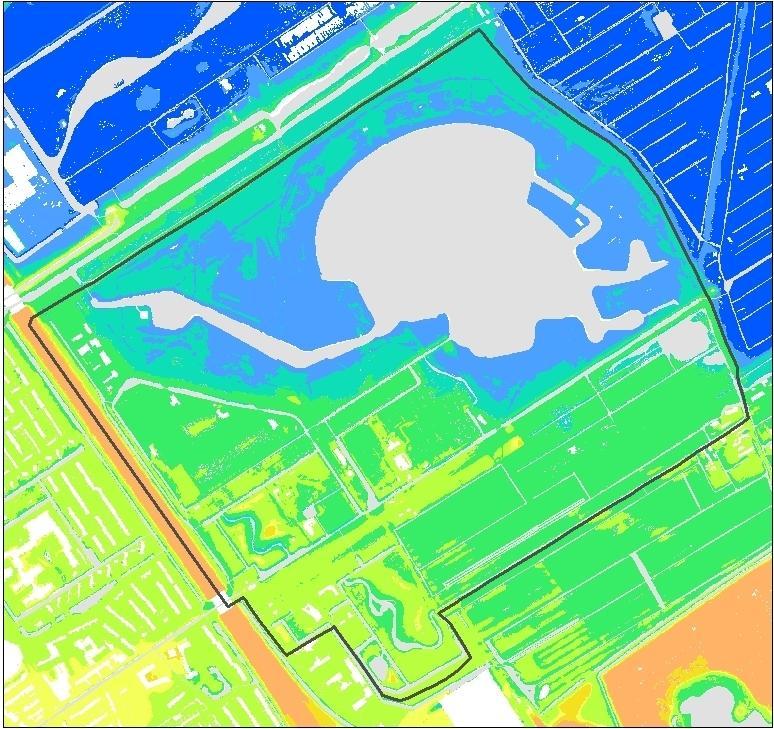 5.3 Maaiveldhoogte De Bieslandse Bovenpolder ligt op de overgang van de hoger gelegen bebouwde kom van Delft naar de lager gelegen polders in het oosten. In de maaiveldhoogtekaart (figuur 5.