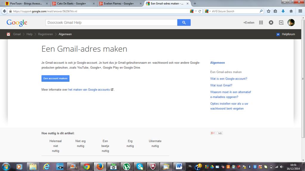 Hoofdstuk 2 Aan de slag met Google+ 2.1 Vooraf 2.1.1 Gmail account aanmaken Je Gmail-account is ook je Google-account.