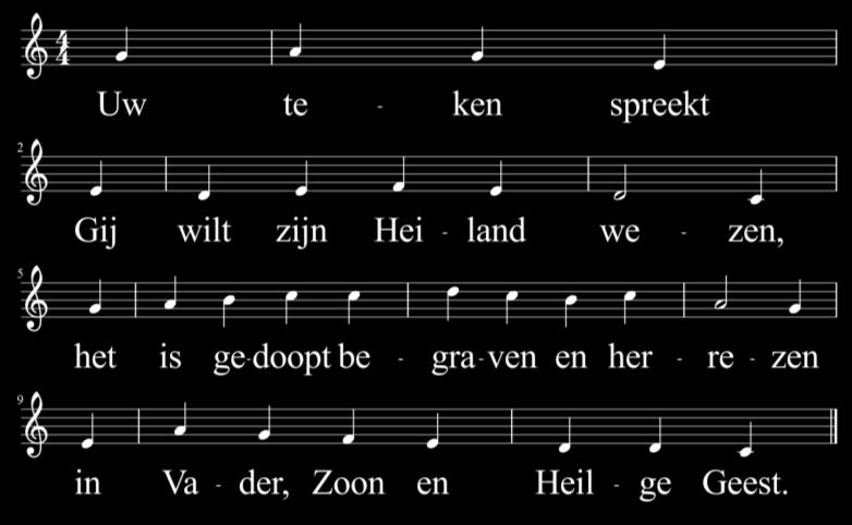 Bediening van de doop aan: Ties Beckers en Rick Jesse van Ginkel Wij zingen (staande) lied 348:6,8,9 En laat de mond der kinderen die we U wijden, een, zelf ontwaakt, met ons uw naam belijden: wij