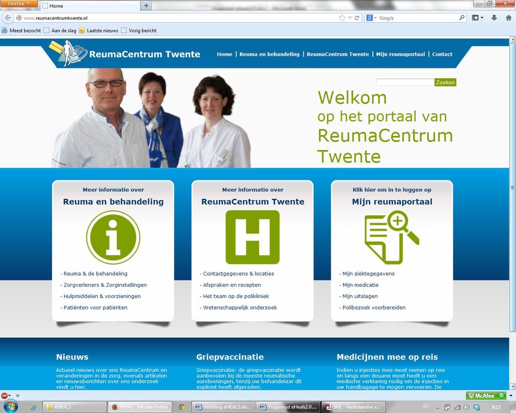 Imagine, you are under treatment for a rheumatic condition at the ReumaCentrum Twente in Enschede, the Netherlands. You visit the department s website (see figure 3). You browse around on the website.