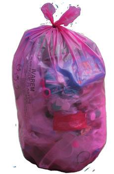 de roze zak van IVAREM. Roze zakken kan je per rol van 10 stuks (2,50 euro) aankopen op het containerpark en op de gemeente.