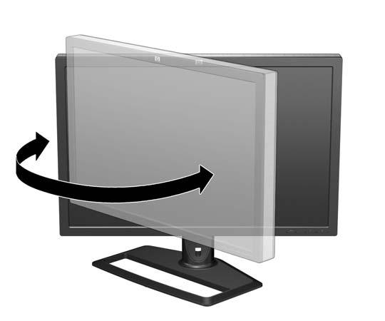2. Draai de monitor naar links of naar rechts tot u de beste kijkhoek krijgt. Afbeelding 3-8 Monitor draaien 3.