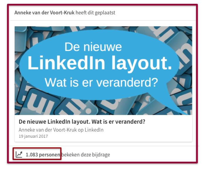 1.4 Statistieken van berichten en blogs Op de homepage kun je twee statistieken zien. "Wie heeft mijn profiel bekeken" en "xx personen uw bijdragen bekeken".