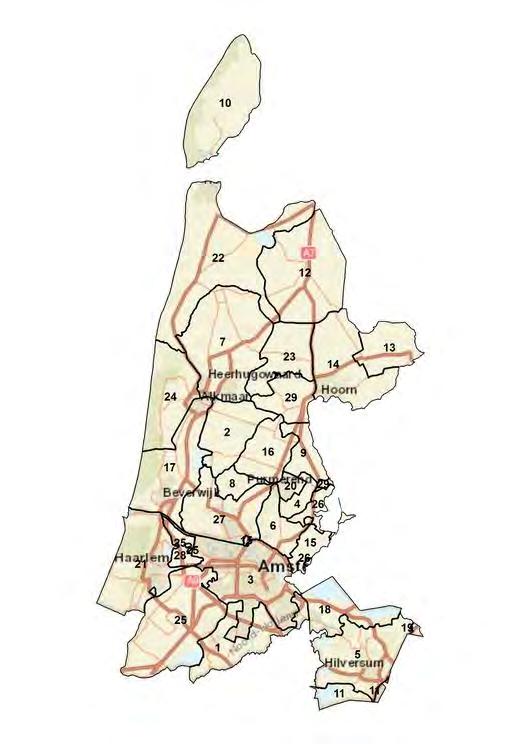 Figuur 2.1 Ligging van de wbe s in Noord-Holland. In tabel 2.1 staan de namen van de wbe s (kaart en data Jagersvereniging, maart 2017).