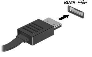 esata-apparaat aansluiten VOORZICHTIG: Gebruik niet te veel kracht bij het aansluiten van een esata-apparaat, om beschadiging van de connectoren van de esata-poort te voorkomen.