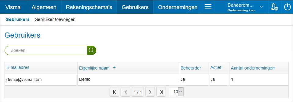 Voorbereiding voor het werken met Visma Scanner 8 3. Klik in het submenu op Gebruikers. Het venster Gebruikers wordt getoond. U ziet hier een regel met de gebruikersaccount van de beheerder.