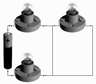 VRAAG 12 Hier beneden zie je drie dezelfde lampjes die aangesloten zijn op een batterij. De hoofdstroom (stroom uit de batterij) is 1,2 A.