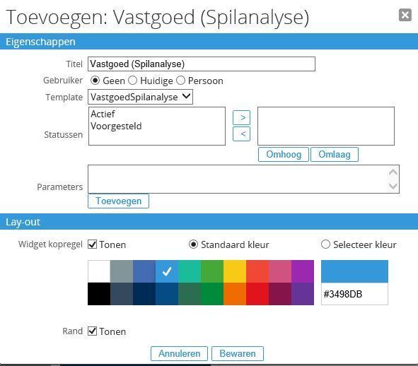 Hier kunt u eventueel Parameters toevoegen waarop het overzicht gefilterd wordt.