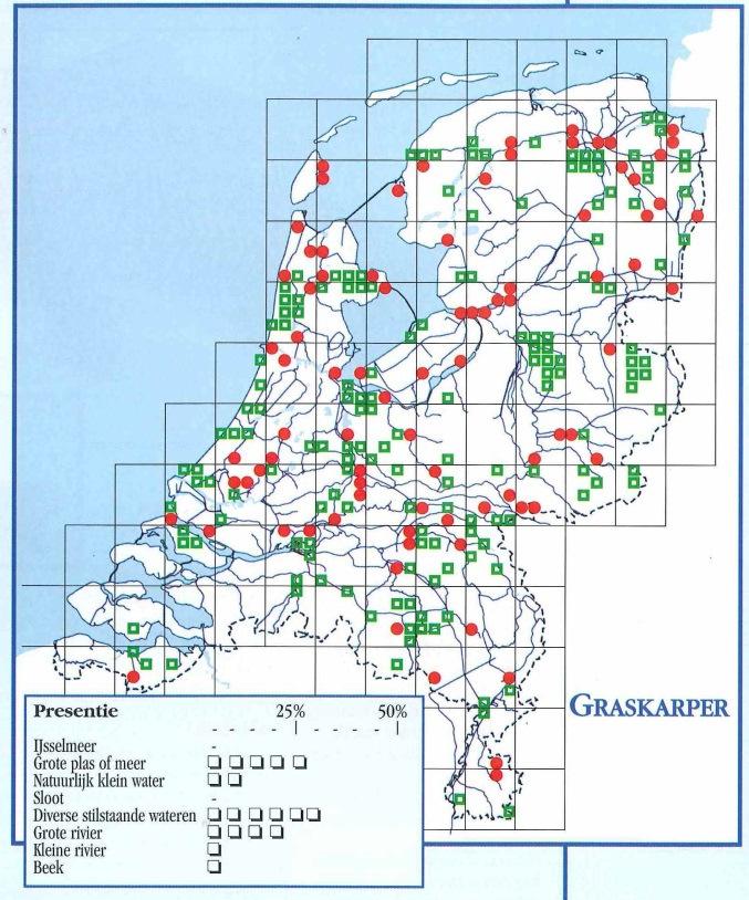 - Biologie - grote rivieren en het IJsselmeer wordt de graskarper (in lage dichtheden) aangetroffen. De Nie (1997) meldt meldingen (uit de periode van vóór 1995) uit de Biesbosch en het Ketelmeer.