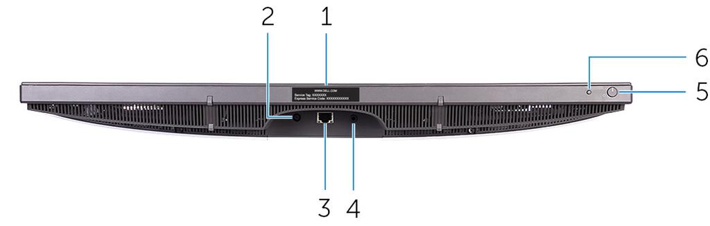 kunnen identificeren en toegang kunnen krijgen tot informatie over de garantie. 2 Netadapterpoort Sluit een stroomadapter aan om uw computer op netvoeding aan te sluiten.