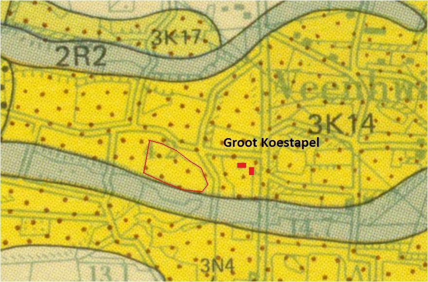 Geomorfologische kaart (1:50.000): Detail geomorfologische kaart (1:50.000) met ligging perceel. Het perceel ligt binnen de legenda-eenheid 3K14 dekzandrug, al dan niet met oud bouwlanddek.