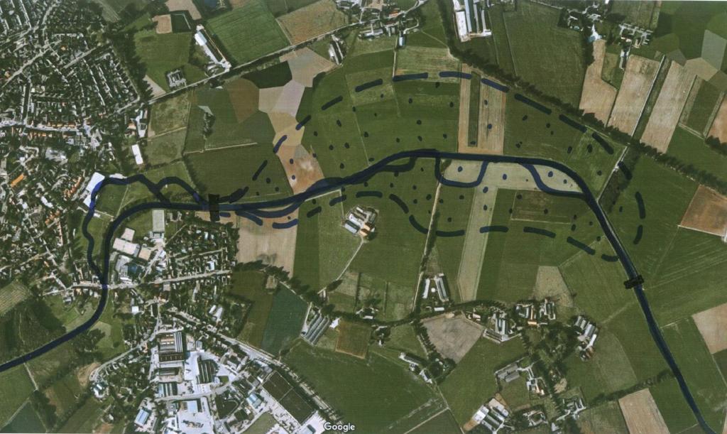 Verbindende wandelroute met dorpskern, waterrijk recreatiegebied. Hoge zone met pad en multifunctiol terrein.(festivals) Toepassing en ontwikkeling Bereikbaar nat laagland gebied.