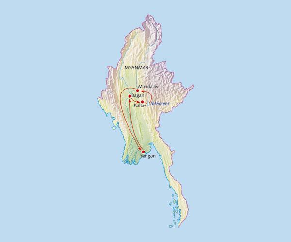 Rondreis MYANMAR - 15 dagen De schoonheid van Birma Reiscode: Groepsgrootte: Aantal dagen: AMH 8-18 15 Uitgebreide routebeschrijving Route Welkom Een land met een rijk verleden, mooie monumenten en