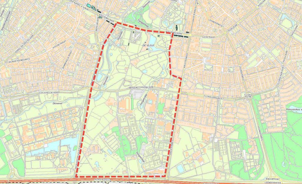 2 Profiel vanuit de kracht van de plek Het geied Genneper Parken wordt afgeakend door de Boutenslaan, Jaco Reviuslaan, Felix Timmermanslaan, Aalsterweg, de A67, Professor Holstlaan, Bayeuxlaan en St.