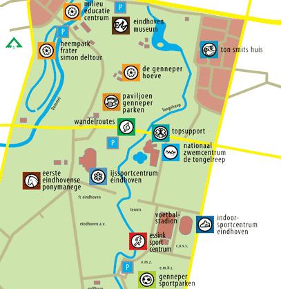 In het hart van het geied (tussen het IJssportcentrum en de Tongelreep) is een ruim parkeerterrein aan de Antoon Coolenlaan. Alle accommodaties liggen vanuit daar op loopafstand.