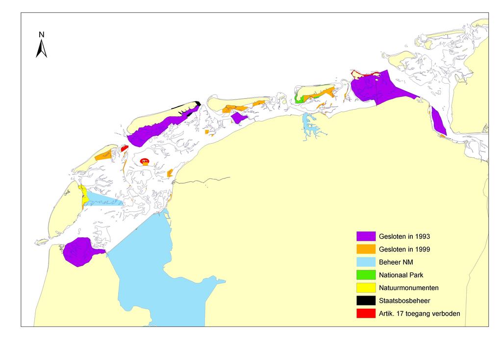 voor de schelpdiervissers, wel waren ze mede bepalend voor de aanwijzing van bepaalde delen van het wad als gesloten gebied in 1993. De status van enkele gebieden is betwist, dan wel onduidelijk.