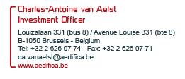 Aedifica is sinds 2006 op de continumarkt van Euronext Brussels genoteerd onder de volgende codes: AED; AED:BB (Bloomberg); AOO.BR (Reuters).