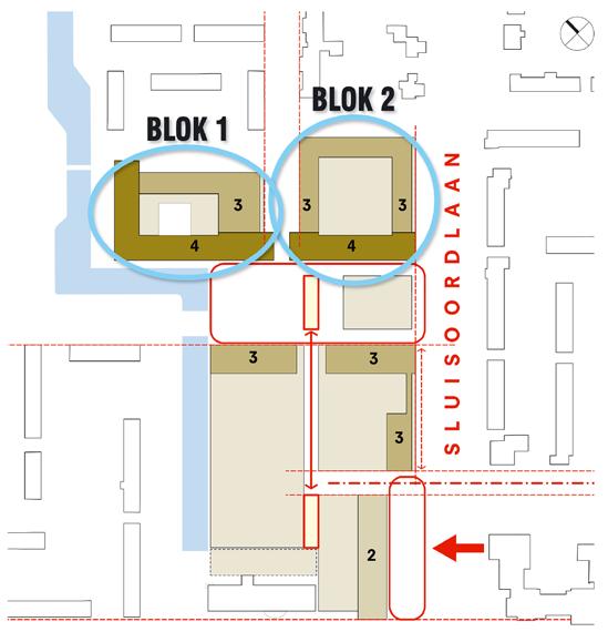 Blok 1 is gereed, blok 2 is in aanbouw De gebouwen, beide met vier lagen aan de pleinzijde en drie aan de woonstraten, hebben dezelfde