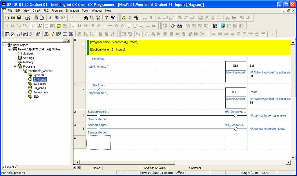 CX-One Programmer: Een voorbeeld (10) F. Rubben, ing. CX Programmer: een oefening 13 CX-One Programmer: Een voorbeeld (11) Merk op HR s: weinig uitleg bij het programmeren.