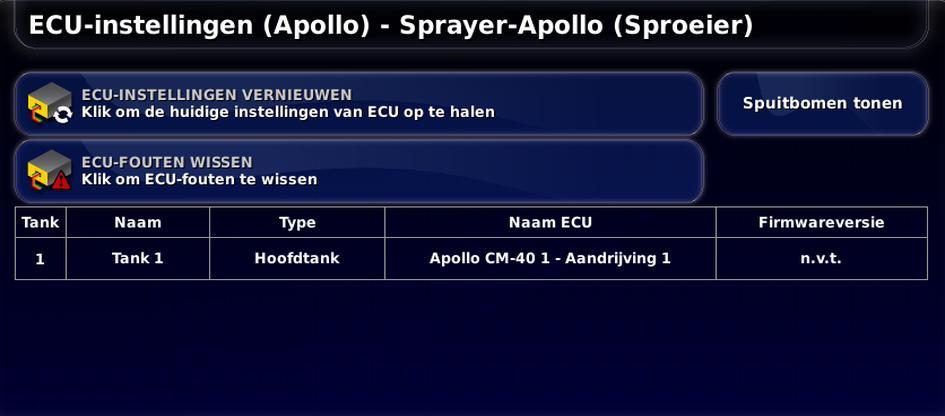 Hoofdstuk 2 Instellingen werktuig 2.2. De ECU instellen 2.2.1. ECU instellen 1. Selecteer Werktuig /ECU /Instellingen.