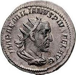 portret van Keizer Aemilianus op een antoninianus. Marcus Aemilius Aemilianus (207 of 208? - september? 253) was ongeveer 3 maanden keizer van Rome, rond de zomer 253.