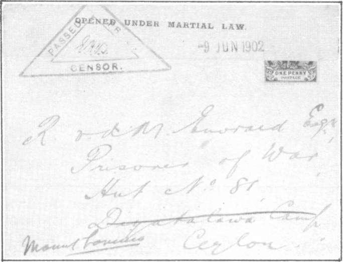 Brief, afgestempeld te Colesberg op 9 juni 1902 en bestemd voor een