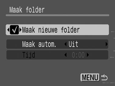 U kunt ook een datum en tijd opgeven als u een Maak autom. nieuwe map wilt maken wanneer u na de opgegeven datum en tijd opnamen maakt (p. 34).