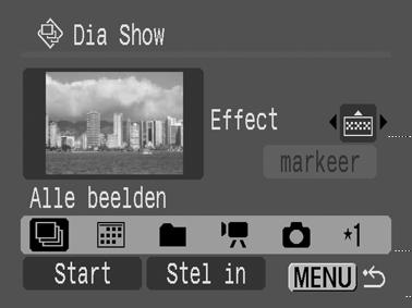 Zie Menu's en instellingen (p. 30). Alle beelden op de geheugenkaart op volgorde weergeven. Beelden met een opgegeven datum op volgorde weergeven. Beelden in een opgegeven map op volgorde weergeven.
