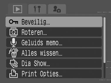 Beelden beveiligen U kunt belangrijke beelden en films beveiligen, zodat ze niet per ongeluk worden gewist. 1 Menu (Keuze). Zie Menu's en instellingen (p. 30).