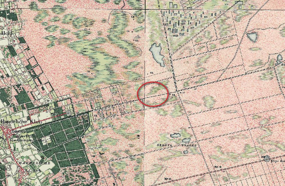 Landschappelijke inpassing Erf en landschap. Het erf Grote Baan 15 ligt midden in de voormalige Peel.