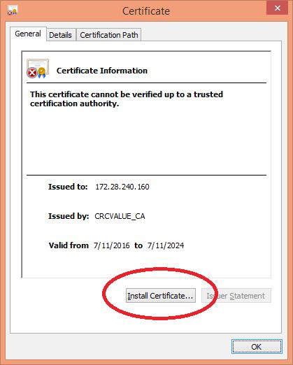 Klik op: 'Certificaat installeren.