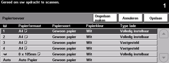 Papiertoevoer De opties voor Papiertoevoer gebruiken om Auto papier te selecteren of om een papierlade voor de kopieeropdracht te selecteren.
