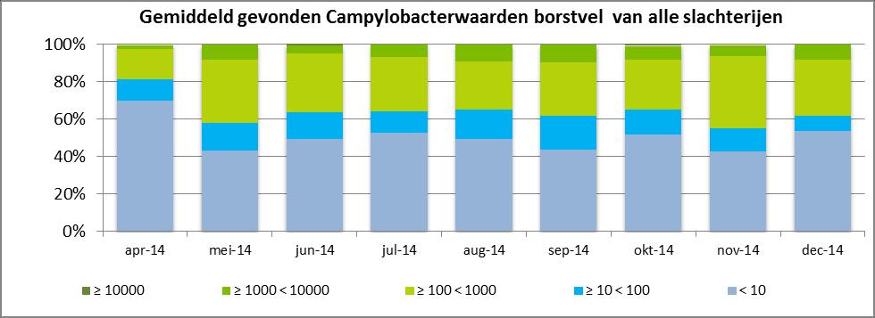 3.2 Resultaten borstvelmonsters In tabel 2 zijn de percentages van het gevonden Campylobacterniveau op borstvel, onderverdeeld naar vijf categorieën, weergegeven. Tabel 2.