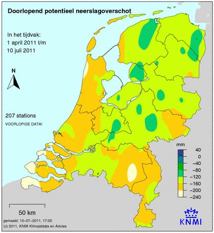 Doordat het de afgelopen week flink heeft geregend, is het neerslagtekort spectaculair afgenomen.