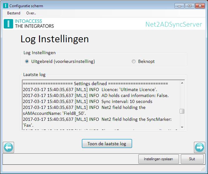 De Log instellingen Deze pagina ( zie afbeelding 15) biedt de mogelijkheid om de laatste (max. 500) regels uit de logfile te bekijken.